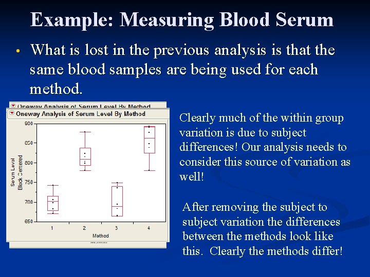 Example: Measuring Blood Serum • What is lost in the previous analysis is that