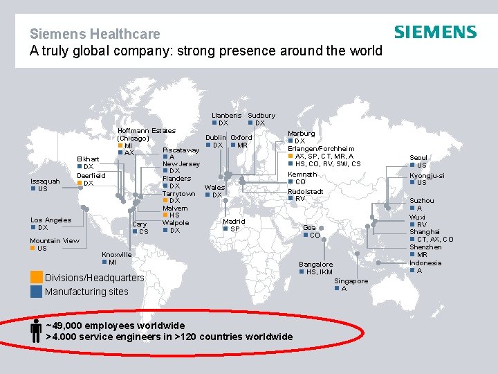 Siemens Healthcare A truly global company: strong presence around the world Issaquah n US