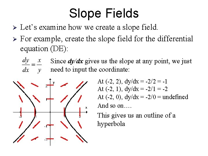 Slope Fields Ø Ø Let’s examine how we create a slope field. For example,
