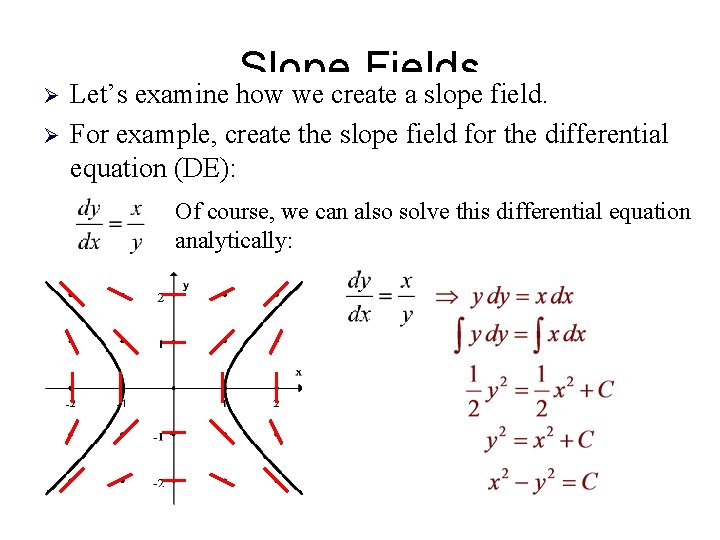 Slope Fields Ø Let’s examine how we create a slope field. Ø For example,