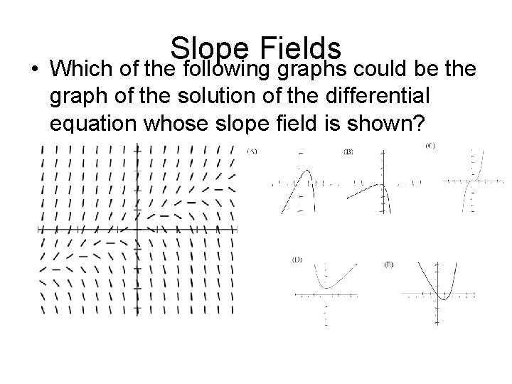 Slope Fields • Which of the following graphs could be the graph of the