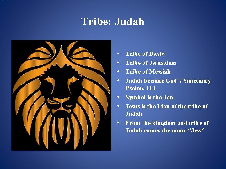 Tribe: Judah • • Tribe of David Tribe of Jerusalem Tribe of Messiah Judah