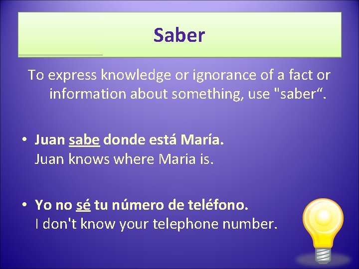Saber To express knowledge or ignorance of a fact or information about something, use