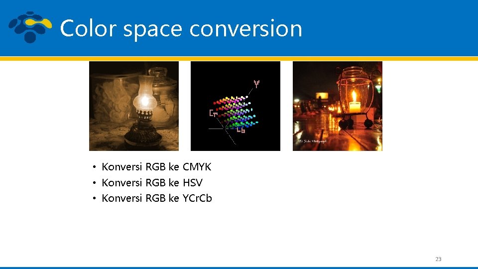 Color space conversion • Konversi RGB ke CMYK • Konversi RGB ke HSV •