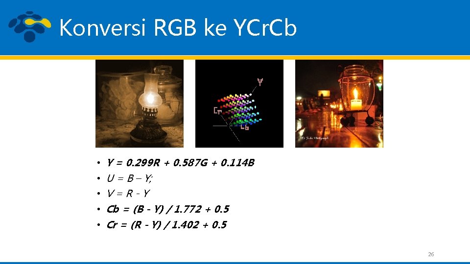 Konversi RGB ke YCr. Cb • Y = 0. 299 R + 0. 587