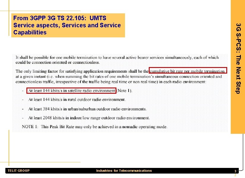 TELIT GROUP Industries for Telecommunications 3 G S-PCS: The Next Step From 3 GPP
