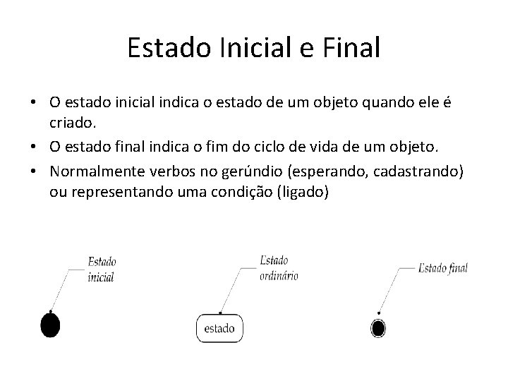 Estado Inicial e Final • O estado inicial indica o estado de um objeto