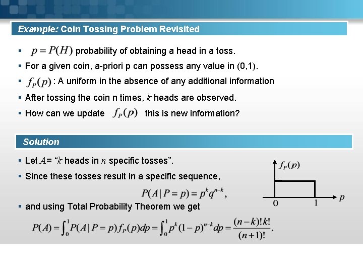 Example: Coin Tossing Problem Revisited § probability of obtaining a head in a toss.