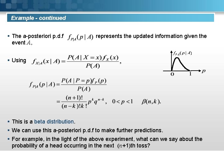 Example - continued § The a-posteriori p. d. f represents the updated information given