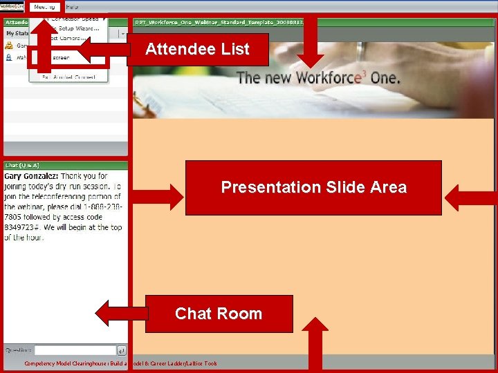 Attendee List Presentation Slide Area Chat Room Competency Model Clearinghouse: Build a Model &