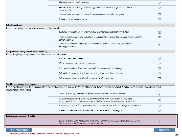 Competency Model Clearinghouse: Build a Model & Career Ladder/Lattice Tools 28 