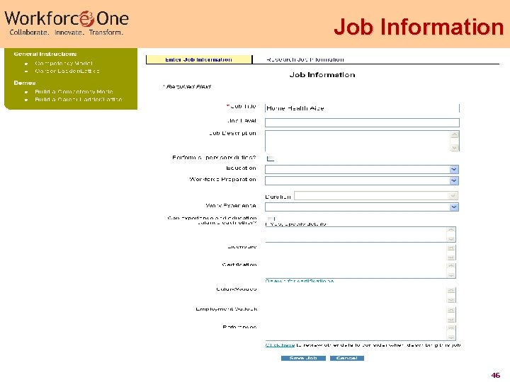 Job Information 46 Job Information 46