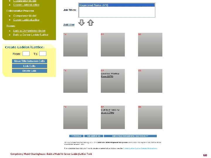 Competency Model Clearinghouse: Build a Model & Career Ladder/Lattice Tools 60 