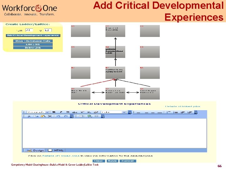 Add Critical Developmental Experiences Competency Model Clearinghouse: Build a Model & Career Ladder/Lattice Tools