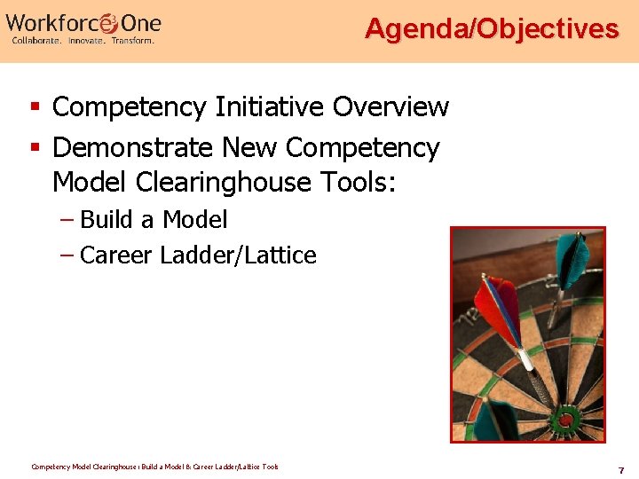 Agenda/Objectives § Competency Initiative Overview § Demonstrate New Competency Model Clearinghouse Tools: – Build
