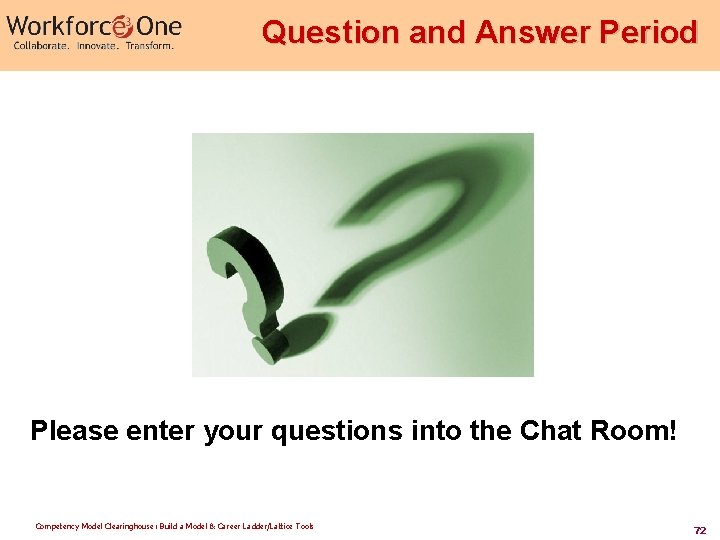 Question and Answer Period Please enter your questions into the Chat Room! Competency Model