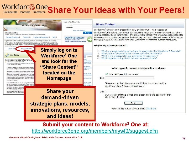 Share Your Ideas with Your Peers! Simply log on to Workforce 3 One and Share Your Ideas with Your Peers! Simply log on to Workforce 3 One and