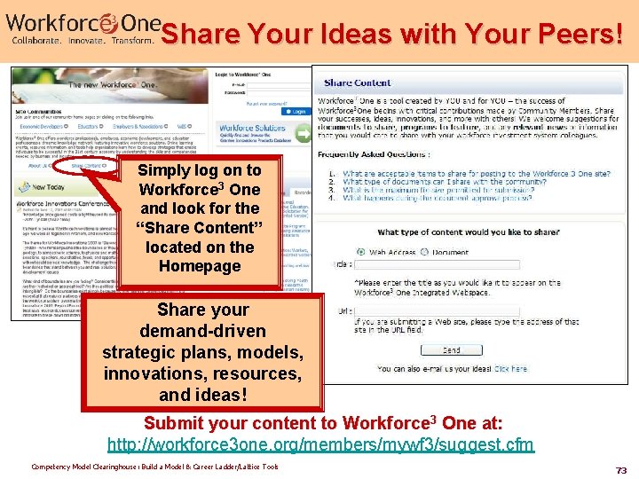 Share Your Ideas with Your Peers! Simply log on to Workforce 3 One and