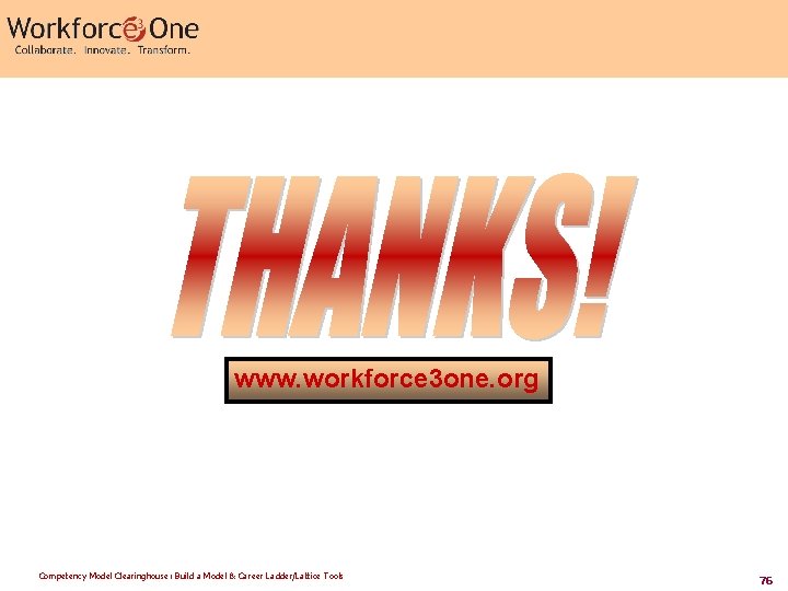 www. workforce 3 one. org Competency Model Clearinghouse: Build a Model & Career Ladder/Lattice www. workforce 3 one. org Competency Model Clearinghouse: Build a Model & Career Ladder/Lattice