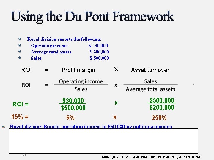 Using the Du Pont Framework Royal division reports the following: Operating income $ 30,