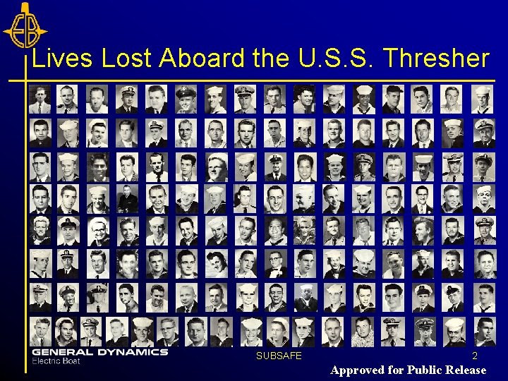 Lives Lost Aboard the U. S. S. Thresher SUBSAFE 2 Approved for Public Release Lives Lost Aboard the U. S. S. Thresher SUBSAFE 2 Approved for Public Release