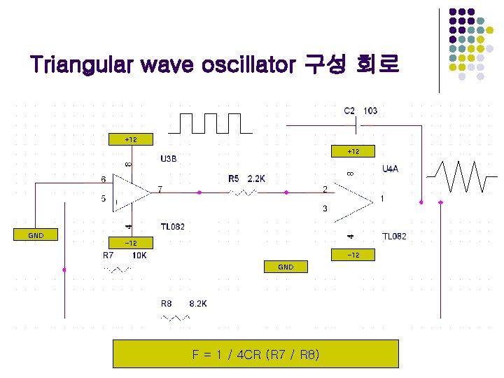 Triangular wave oscillator 구성 회로 +12 GND -12 GND F = 1 / 4