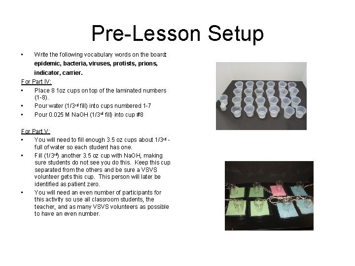 Pre-Lesson Setup • Write the following vocabulary words on the board: epidemic, bacteria, viruses,