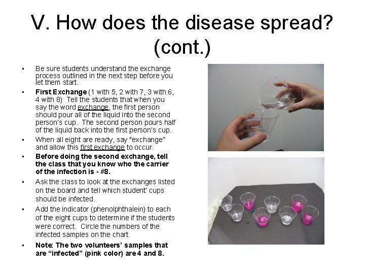 V. How does the disease spread? (cont. ) • • Be sure students understand