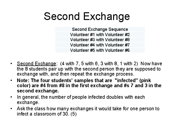 Second Exchange Sequence Volunteer #1 with Volunteer #2 Volunteer #3 with Volunteer #8 Volunteer