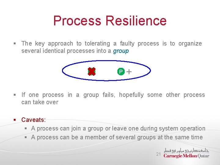 Process Resilience § The key approach to tolerating a faulty process is to organize