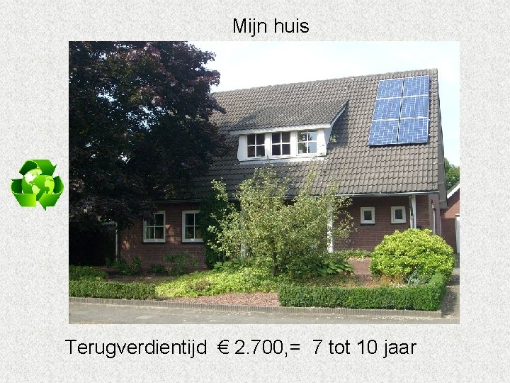 Mijn huis Terugverdientijd € 2. 700, = 7 tot 10 jaar 