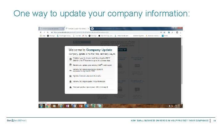One way to update your company information: HOW SMALL BUSINESS OWNERS CAN HELP PROTECT