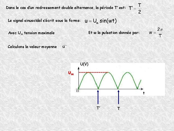 Dans le cas d’un redressement double alternance, la période T’ est: Le signal sinusoïdal