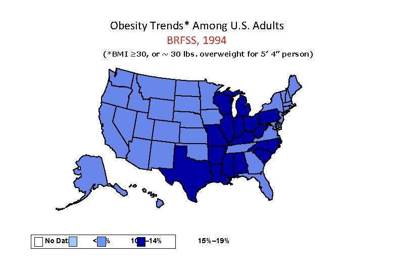 Obesity Trends* Among U. S. Adults BRFSS, 1994 (*BMI ≥ 30, or ~ 30