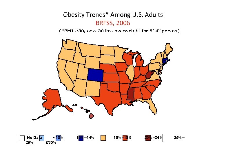 Obesity Trends* Among U. S. Adults BRFSS, 2006 (*BMI ≥ 30, or ~ 30