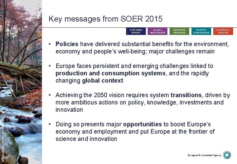 Key messages from SOER 2015 SYNTHESIS REPORT GLOBAL MEGATRENDS EUROPEAN BRIEFINGS COUNTRY COMPARISONS COUNTRIES