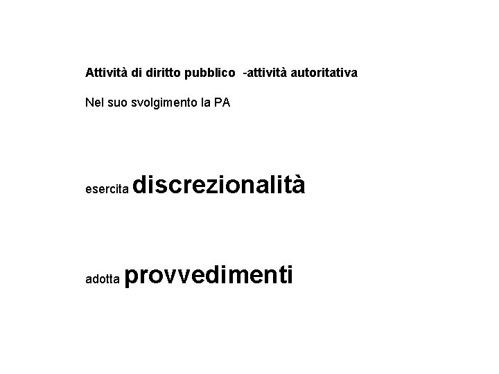 Attività di diritto pubblico –attività autoritativa Nel suo svolgimento la PA esercita adotta discrezionalità