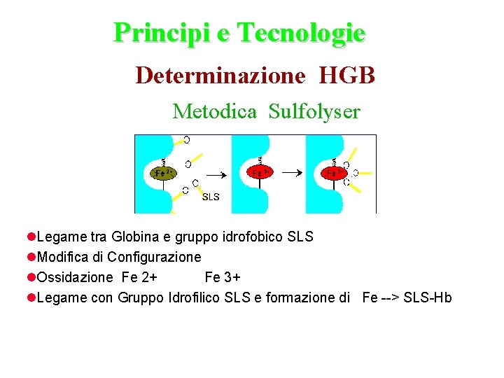 Principi e Tecnologie Determinazione HGB Metodica Sulfolyser Legame tra Globina e gruppo idrofobico SLS