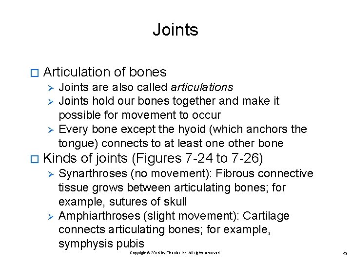 Joints � Articulation of bones Ø Ø Ø � Joints are also called articulations