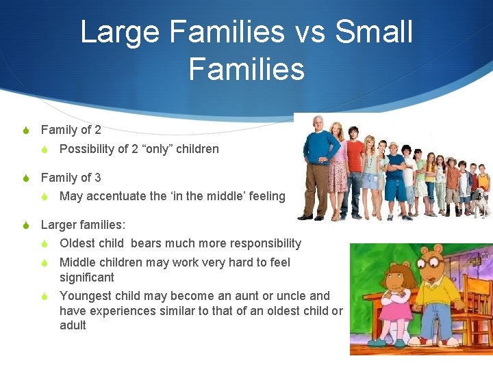 Large Families vs Small Families S Family of 2 S Possibility of 2 “only”