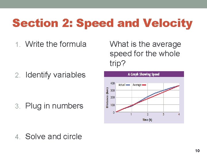 Section 2: Speed and Velocity 1. Write the formula What is the average speed