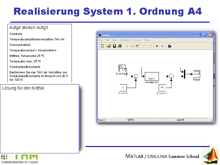 Realisierung System 1. Ordnung A 4 Aufg 4 ähnlich Aufg 3 Gebäude Temperaturamplitudenverhältnis TAV