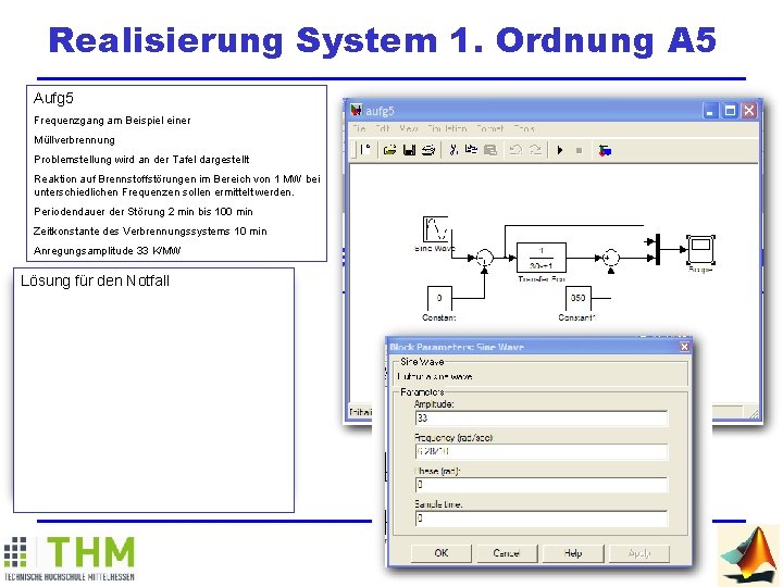 Realisierung System 1. Ordnung A 5 Aufg 5 Frequenzgang am Beispiel einer Müllverbrennung Problemstellung