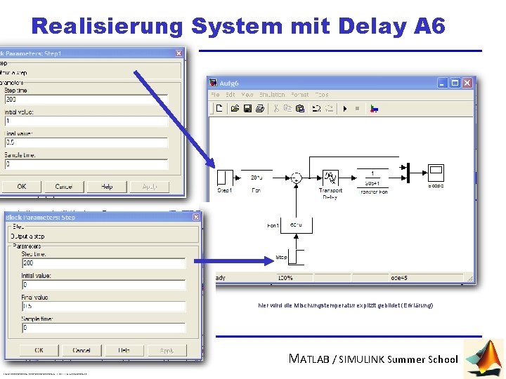 Realisierung System mit Delay A 6 hier wird die Mischungstemperatur explizit gebildet (Erklärung) MATLAB