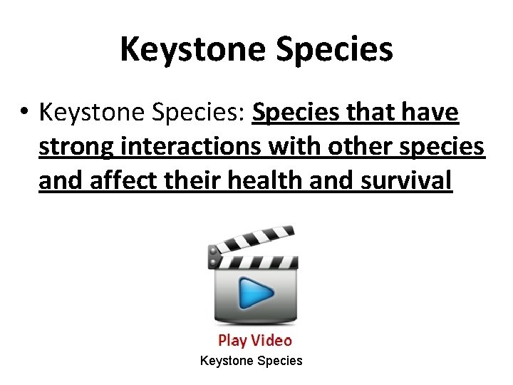 Keystone Species • Keystone Species: Species that have strong interactions with other species and