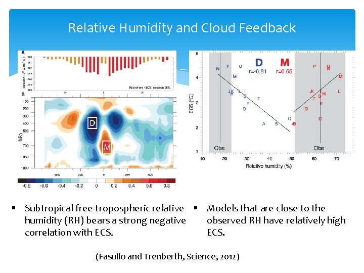 Relative Humidity and Cloud Feedback § Subtropical free-tropospheric relative § Models that are close