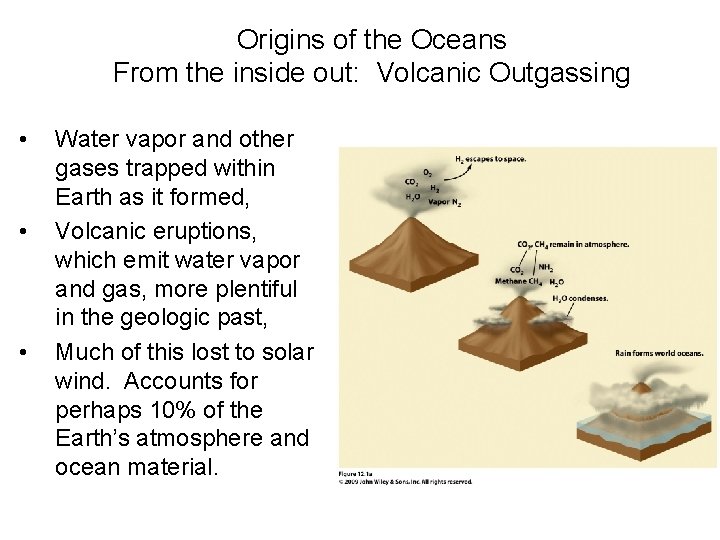 Origins of the Oceans From the inside out: Volcanic Outgassing • • • Water