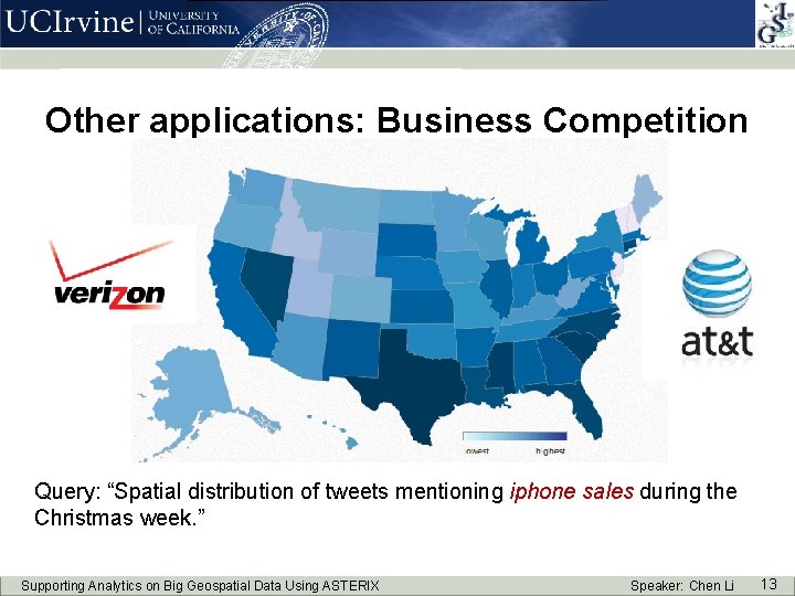 Other applications: Business Competition Query: “Spatial distribution of tweets mentioning iphone sales during the