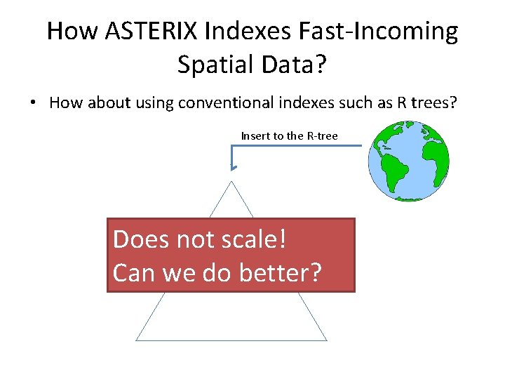 How ASTERIX Indexes Fast-Incoming Spatial Data? • How about using conventional indexes such as
