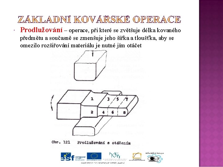  Prodlužování – operace, při které se zvětšuje délka kovaného předmětu a současně se